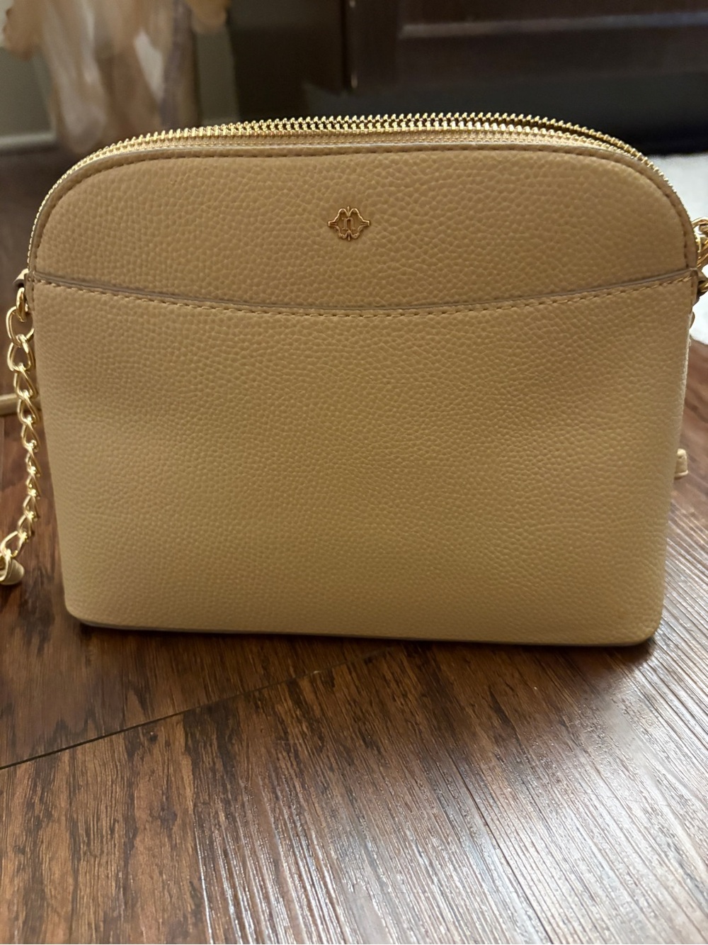 Nanette Lepore Beige Crossbody Bag with Gold Chain Strap